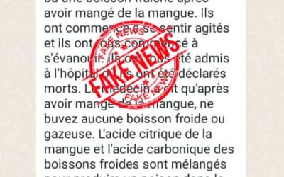 Boire de la boisson fraîche après avoir mangé la mangue ne constitue pas un poison mortel