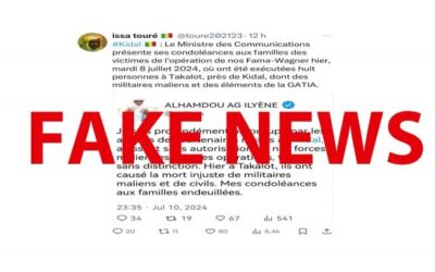 Ce tweet attribué au ministre malien de la Communication est un faux